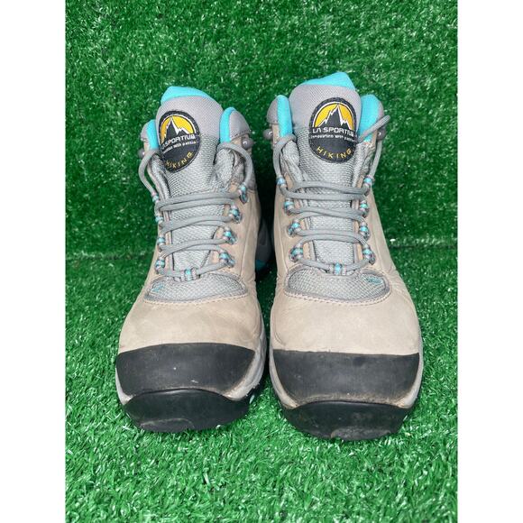 La Sportiva FC Eco 4 GTX Goretex Tan Blue Mid Leather Hiking Boots Womens US 7.5 - Picture 2 of 8